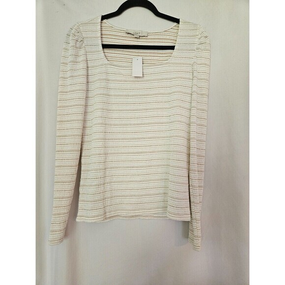 Loft Tops - Loft Stripe Stretchy Top Women's Puff Long Sleeve Oat-Gold Size M Brand New